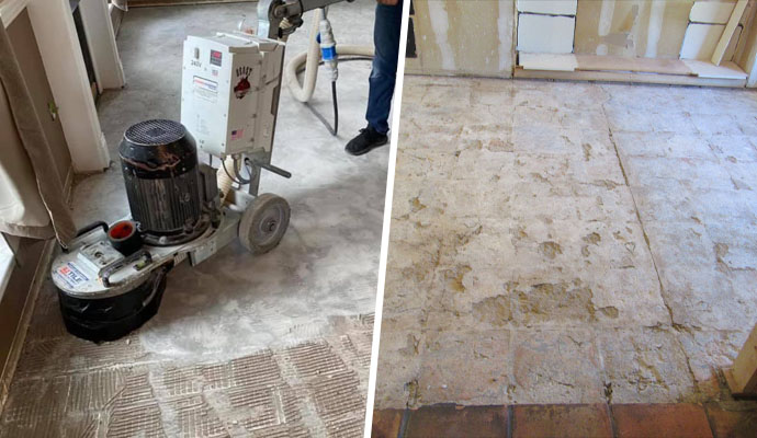 before and after of floor grinding process